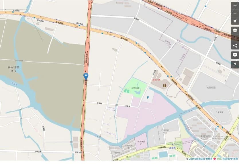 OpenStreetMap showing the KINGPACK factory area near Qianwei Road in Wuxi